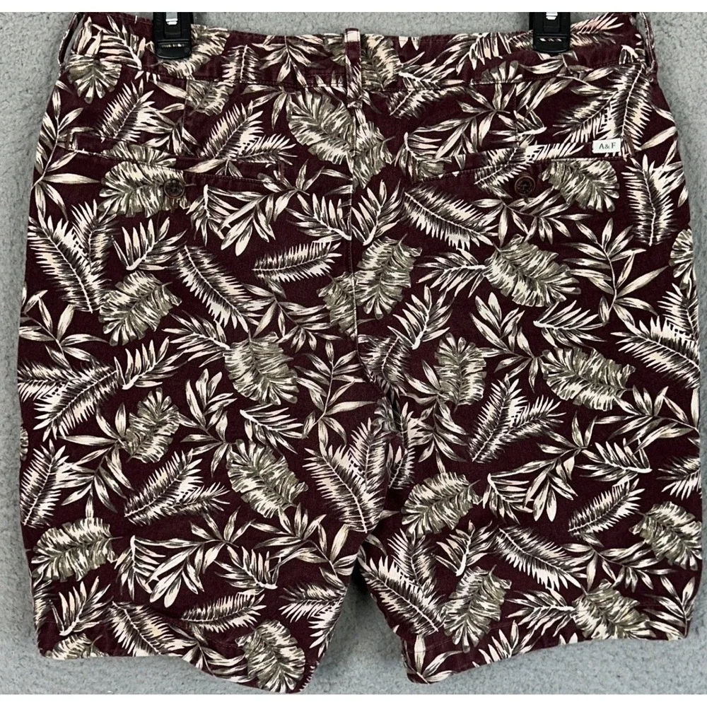 Abercrombie Fitch Shorts Mens 32 Burgundy Tropical Palm Leaf Khakis Chino Casual